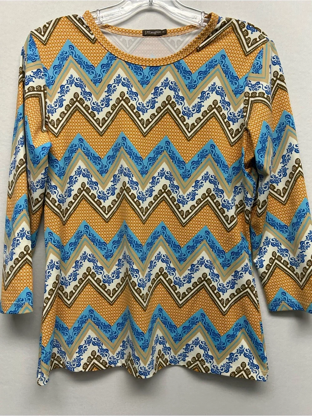 J.McLaughlin Chevron Print Long Sleeve Top - Blue & Gold
